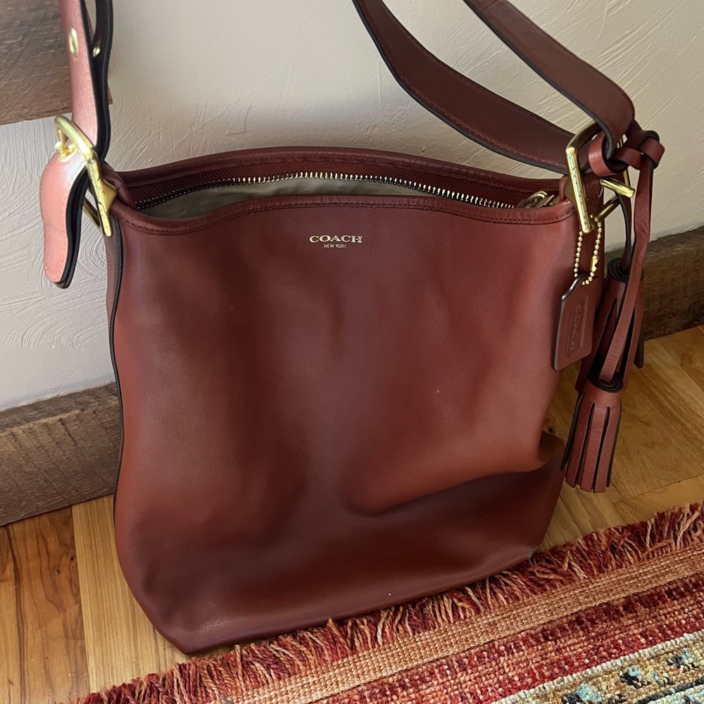 Brown Vintage Leather Coach Boho Shoulder Bag Adjustable Strap